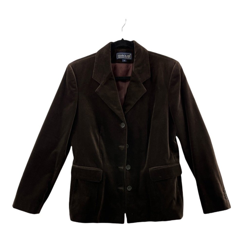 Harold's Womens Suit Jacket Blazer Brown 2 Pocket Notch‎ Lapel Buttons Cotton 6